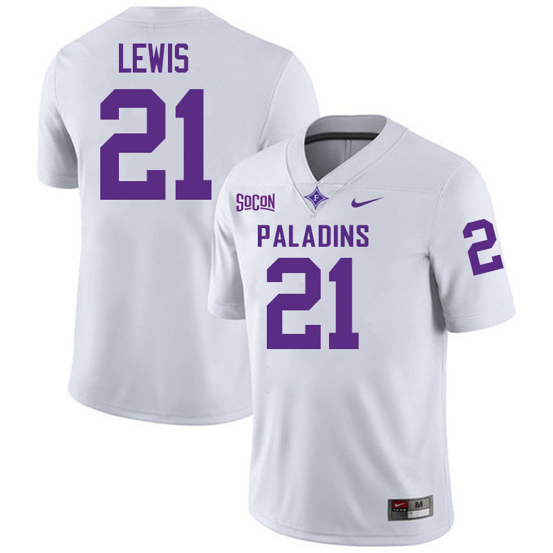 Furman Paladins #21 Billy Lewis College Football Jerseys,Uniforms-White